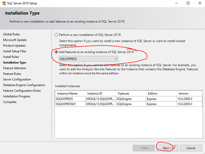 Add Features to MSSQL 2019