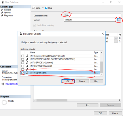 Configure new database