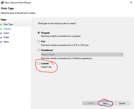 Custom firewall rule