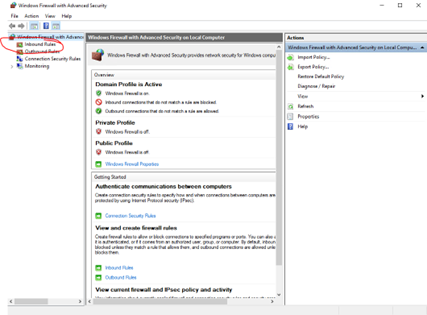 Windows Defender inbound rules