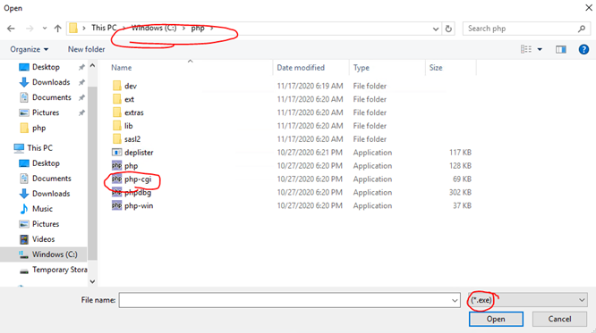 Select path the PHP executable