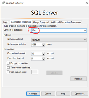 Specify database for connection