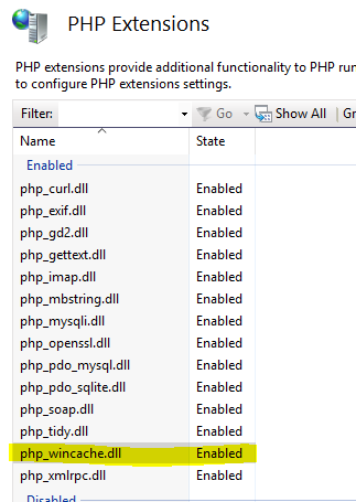 Verify WinCache enabled